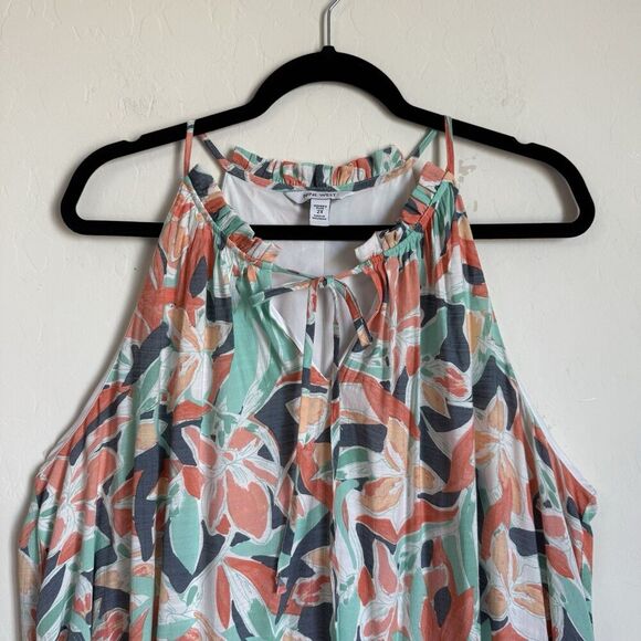 Nine West 2X Tiered Tropical Floral Maxi Halter Dress Resort Wear Beach Vacation - Picture 5 of 14
